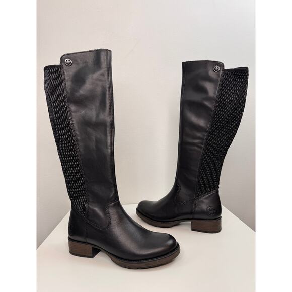 RIEKER Boots 38 Faith Black Smooth Leather Stretch Zip Tall Boot Z9591-00 NEW - Picture 2 of 11